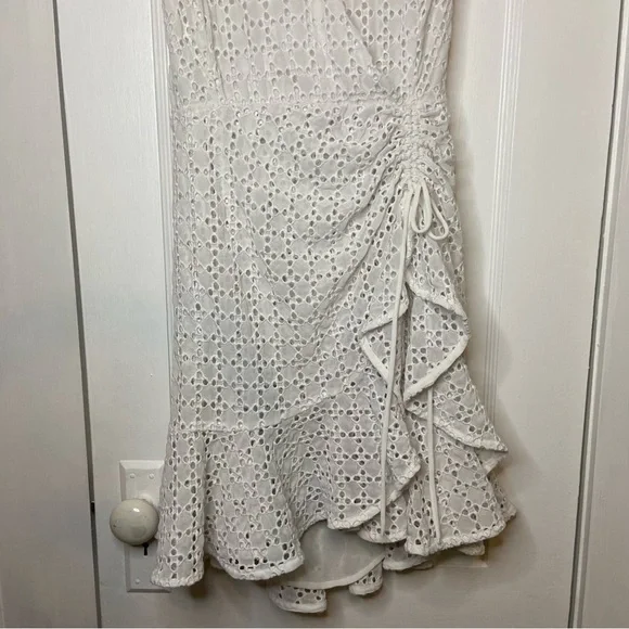 Bardot Nadia Tie Back Mini Eyelet Dress in ivory white size 12 - Picture 7 of 15
